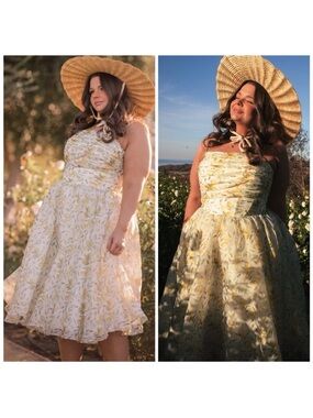 JessaKae Sweet Bee Floral Midi Dress Smocked Cottagecore Romantic Size 14 NWT​